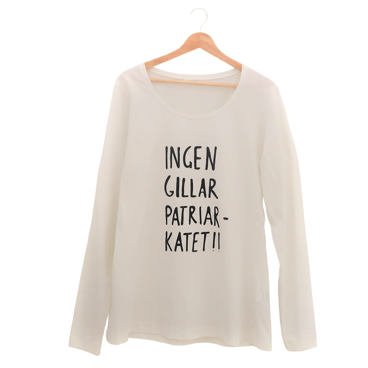 Vit, långärmad tröja, Ingen gillar patriarkatet, XL