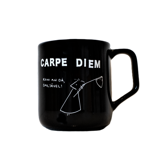 Porslinsmugg, Carpe Diem, svart