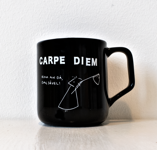 Porslinsmugg, Carpe Diem, svart